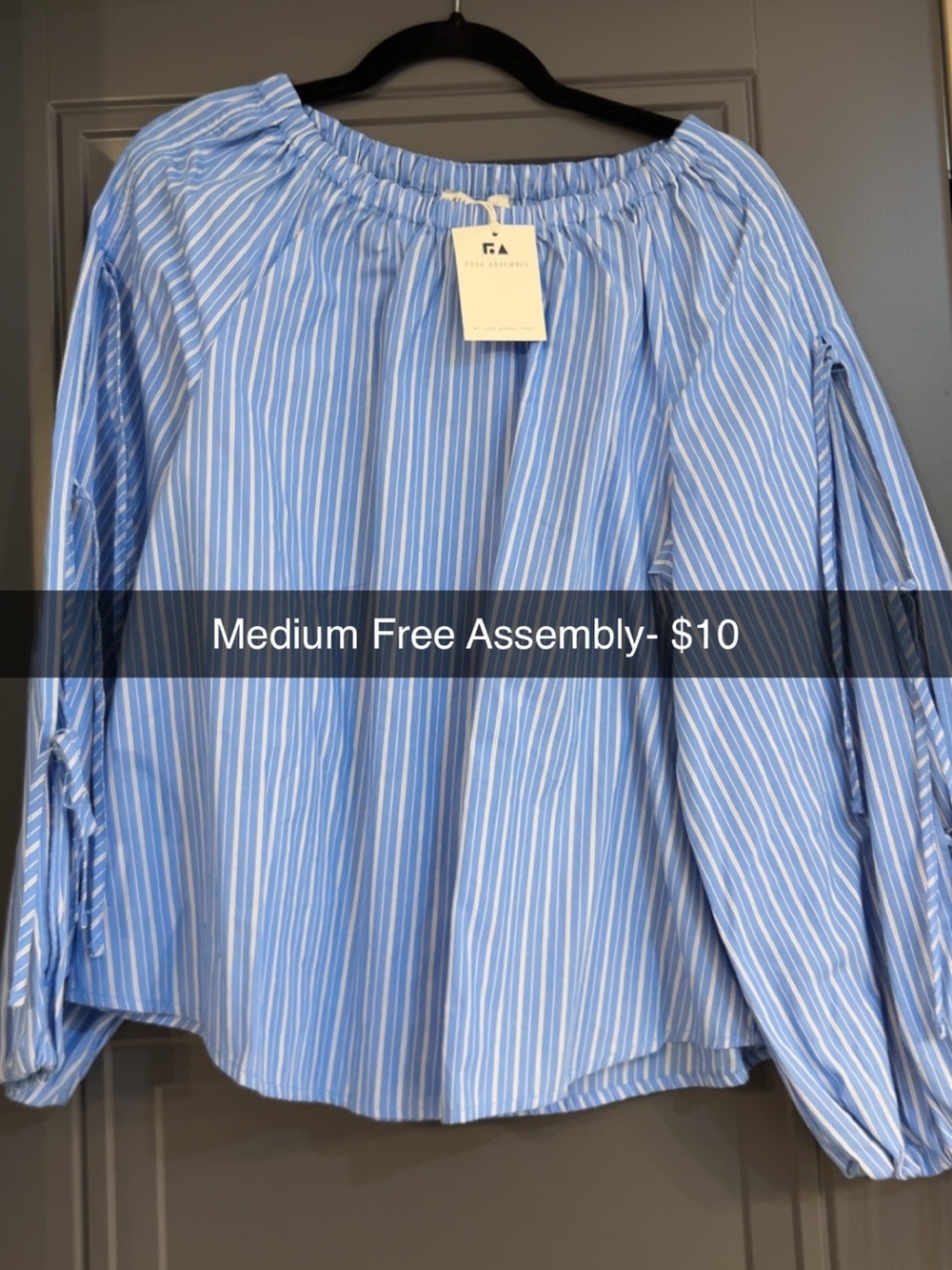 Striped Off-Shoulder Tie-Sleeve Blouse in Light Blue